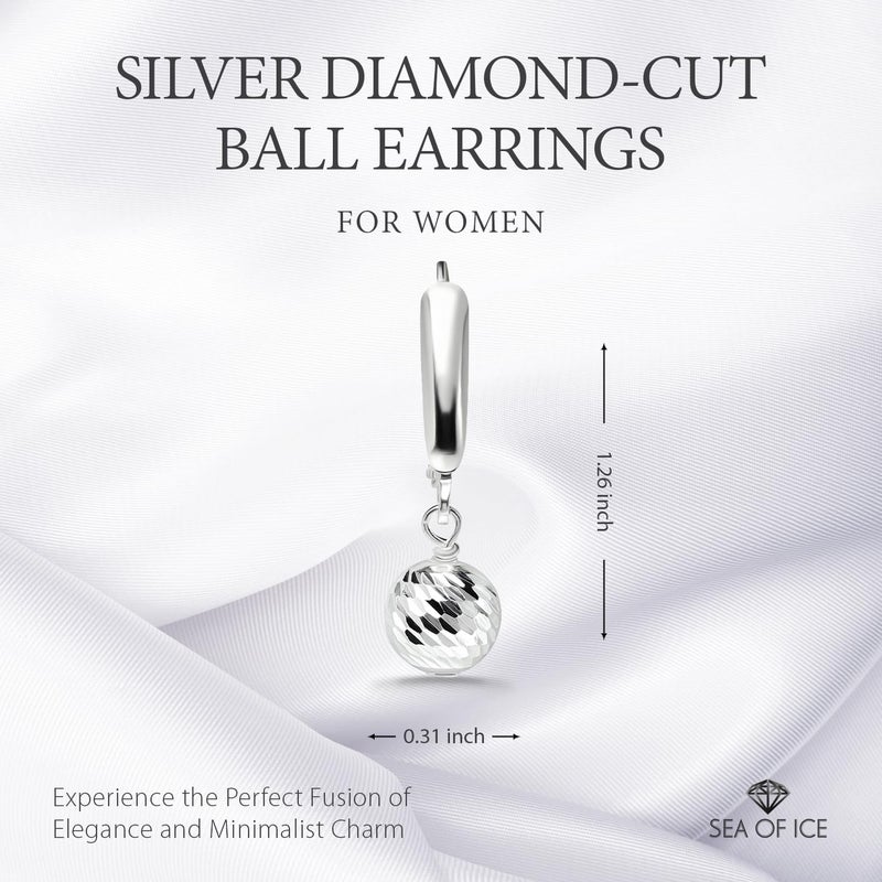 Sea of Ice Sterling Silver Ball Beads Leverback Drop Dangle Earingâ€“ Diamond-Cut 8mm Ball Beads - Elegant Sterling Silver Earrings for Women â€“ Nickel-Free Jewelry - Image 2